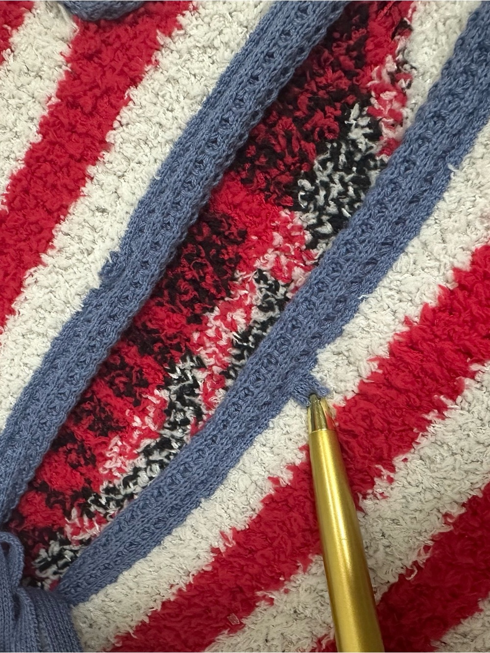 POL Red and White Striped Open-Front Cardigan w/ Blue Trim Sz S CottageCore Rose - Picture 11 of 16